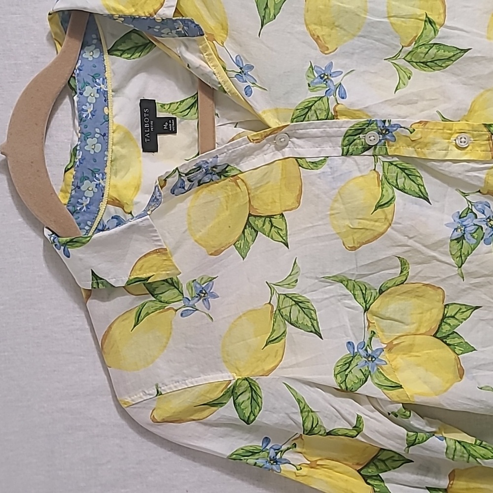 Talbots Cotton Lemon Blossom Print Button Down Top Size Medium Petite - Picture 4 of 7